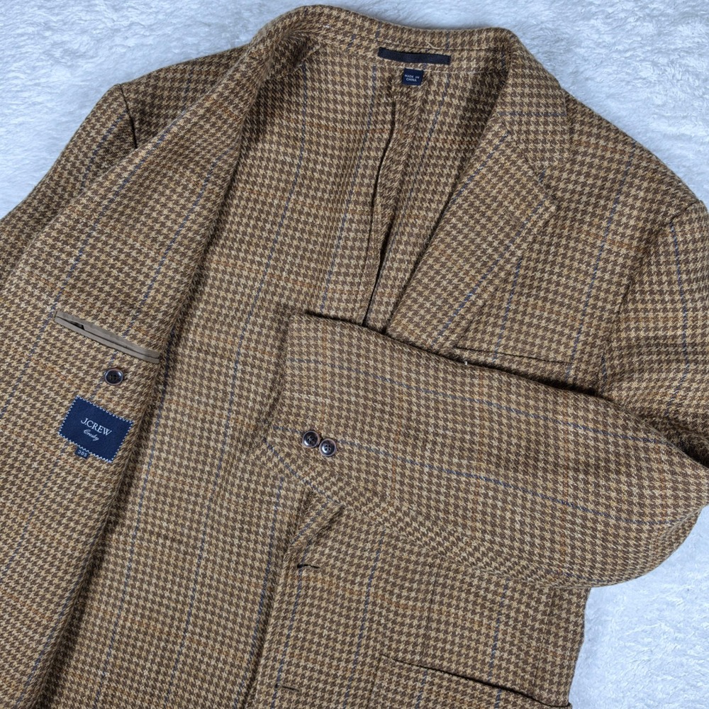 NEW J.Crew Crosby Men 38S Beige Linen Houndstooth L/S Button Up Blazer BV110
